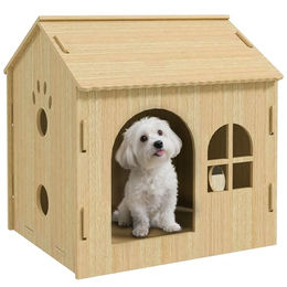 PawHut Hundehütte und Katzenhaus mit Pfoten-Design in Eiche für kleine Hunde und Katzen unter 4 kg 49,5 x 41 x 51 cm – Bild 1 von 9