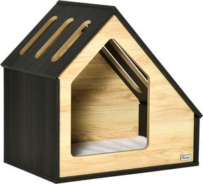 PawHut Hundehütte und Katzenhöhle aus Holz mit Kissen und schrägem Dach für kleine Hunde und Katzen 60 x 40 x 59,2 cm – Bild 1 von 9