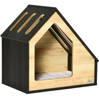 Produktbild von PawHut Hundehütte und Katzenhöhle aus Holz mit Kissen und schrägem Dach für kleine Hunde und Katzen 60 x 40 x 59,2 cm