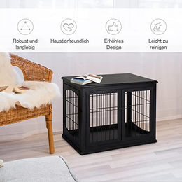 PawHut Hundekäfig als Möbelstück aus MDF für kleine und mittelgroße Hunde bis 20 kg Schwarz 58,5x81x66 cm – Bild 1 von 9