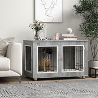 Produktbild von PawHut Hundekäfig als Möbelstück mit 2 Türen und Kissen für mittlere Hunde bis 25 kg in Grau 90 x 58 x 65 cm