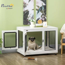 PawHut Hundekäfig als Möbelstück mit 2 Türen und waschbaren Kissen für große Hunde bis 30 kg Weiß 94x60x71,5 cm – Bild 1 von 4
