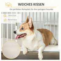 Produktbild von PawHut Hundekäfig aus Holz als Möbelstück mit Kissen und Tür für mittelgroße Hunde Grau 86x60x70 cm