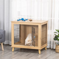 Produktbild von PawHut Hundekäfig aus Holz in Natur als Transportbox im erhöhten Design