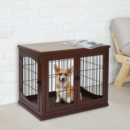 PawHut Hundekäfig für kleine Hunde, abschließbare Hundehütte mit 2 Eingängen, Braun, 58,5 x 81 x 66 cm – Bild 1 von 9