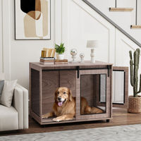 Produktbild von PawHut Hundekäfig Möbel als Hundebox mit 2 verschließbaren Schiebetüren aus Metall für große Hunde bis 30 kg 98 x 60 x 78 cm Nussbaum