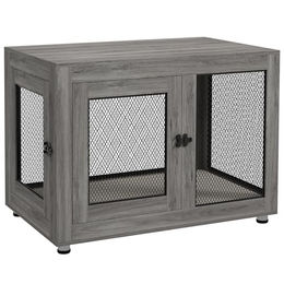 PawHut Hundekäfig Möbel aus Stahl in Grau mit 2 Türen und waschbarem Kissen für große Hunde bis 30 kg 94x60x71,5 cm – Bild 1 von 7