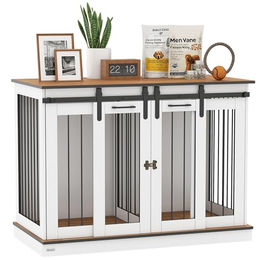 PawHut Hundekäfig Möbel mit Zweiraum-Option und Doppeltüren aus Metall für große Hunde bis 30 kg Weiß 120 x 60 x 88,5 cm – Bild 1 von 10