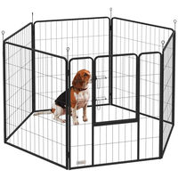 Produktbild von PawHut Hundelaufstall aus Metall für Welpen und große Hunde, 6-teilig, 100cm hoch, faltbar mit abschließbarer Tür, Grau