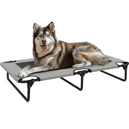 PawHut Hundeliege Outdoor Erhöhtes Hundebett für große Hunde klappbar mit Mesh Stahlrahmen in Hellgrau 107x61x20 cm – Bild 1 von 9