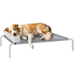 PawHut Hundeliege Outdoor Erhöhtes Hundebett für mittelgroße Hunde mit L-förmigen Kissen Grau 110x75x30cm – Bild 1 von 11