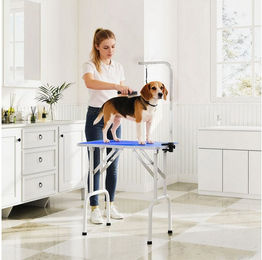 PawHut Hundepflegetisch mit höhenverstellbarem Galgen und rutschfester Gummiauflage Blau 81 x 48,5 x 80 cm – Bild 1 von 2