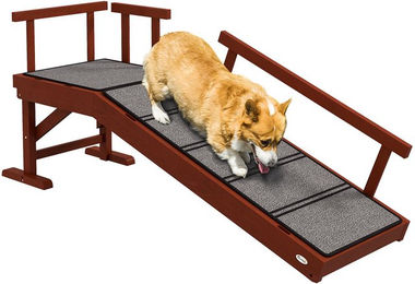 PawHut Hunderampe aus Holz mit abnehmbaren Geländern und Anti-Rutsch-Funktion für Hunde und Senioren bis 30 kg in Braun oder Grau – Bild 1 von 13