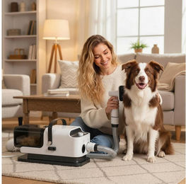 Produktbild von PawHut Hundeschermaschine Profi Haustierpflegeset mit Staubsauger und 5 Pflegewerkzeugen für Hunde und Katzen in Weiß