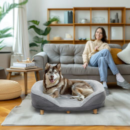 PawHut Hundesofa Hundecouch mit Rückenlehne und Holzbeinen für mittlere Rassen Grau – Bild 1 von 9
