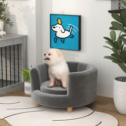 PawHut Hundesofa Hundecouch mit Rückenlehne und Holzbeinen Grau S Polyester – Bild 1 von 12