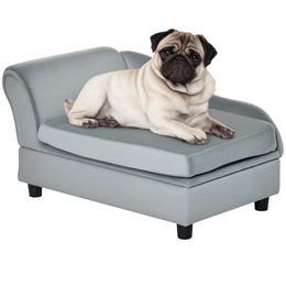 PawHut Hundesofa mit Stauraum und Kissen aus Plüsch für kleine Hunde und Katzen in Grau – Bild 1 von 13