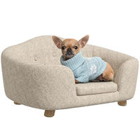 Produktbild von PawHut Hundesofa und Katzenbett aus Kiefernholz mit Plüschkissen und Rückentasche in Cremeweiß 70 x 47 x 30 cm