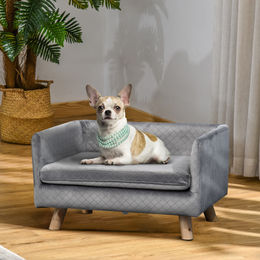 PawHut Hundesofa und Katzenbett aus Samt mit Holzbeinen und Rückenlehne Dunkelgrau 64 x 45 x 36 cm – Bild 1 von 7