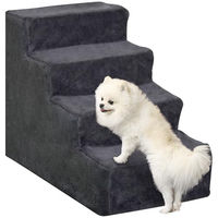 Produktbild von PawHut Hundetreppe mit 4 Stufen 44 cm hoch Dunkelgrau Plüsch Einstiegshilfe für kleine Hunde und Katzen Senior