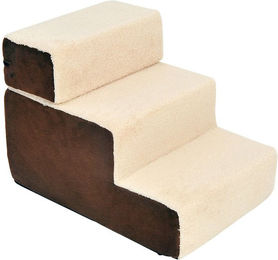 PawHut Hundetreppe und Katzentreppe als Einstiegshilfe mit 3 Stufen aus Plüsch in Beige – Bild 1 von 11