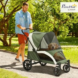 PawHut Hundewagen Hundebuggy klappbar für große Hunde und Katzen bis 30 kg in Grün – Bild 1 von 6