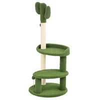 Produktbild von PawHut Kaktus Kratzbaum für Katzen 111 cm mit 2 Etagen, Katzenbett und Spielball aus Sisal, Grün