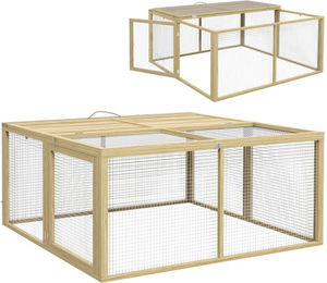 PawHut Kaninchenstall aus Holz mit Freilaufgehege Natur klappbar – Bild 1 von 1