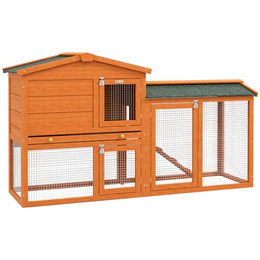 PawHut Kaninchenstall aus Holz mit Freilaufgehege und Rampe, 150x45x85 cm, winterfestes Kleintiergehege für Kaninchen und Meerschweinchen, Orange – Bild 1 von 9