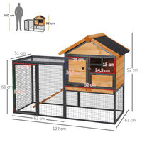 Produktbild von PawHut Kaninchenstall mit Freilaufgehege aus Holz und Metall mit abschließbarer Tür Outdoor 122 x 63 x 92 cm