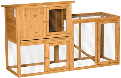 PawHut Kaninchenstall und Kleintierstall aus Holz mit Rampe und herausnehmbarer Bodenwanne Orange 141x60x86 cm – Bild 1 von 10