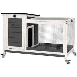 PawHut Kaninchenstall und Meerschweinchenstall aus Holz mit Freilaufgehege und Klappdach Dunkelgrau 92x52x67 cm – Bild 1 von 10