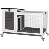 Produktbild von PawHut Kaninchenstall und Meerschweinchenstall aus Holz mit Freilaufgehege und Klappdach Dunkelgrau 92x52x67 cm