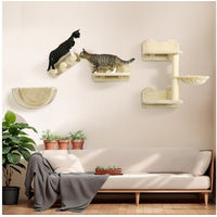 Produktbild von PawHut Katzen-Kletterwand 4-teilig aus Holz mit Katzentreppe, Hängematte und Sprungplatte in Beige