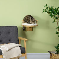 Produktbild von PawHut Katzen Kletterwand als Wandliege mit Liegekissen aus Holz in Braun Weiß Beige Ø34 x 10.5H cm