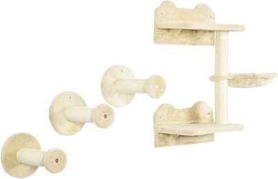 PawHut Katzen-Kletterwand aus Holz, 4-teiliges Set mit Katzentreppe und Hängematte, Beige-Weiß, 40 x 28 x 73 cm – Bild 1 von 3