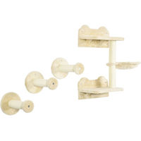 Produktbild von PawHut Katzen-Kletterwand aus Holz, 4-teiliges Set mit Katzentreppe und Hängematte, Beige-Weiß, 40 x 28 x 73 cm