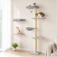 Produktbild von PawHut Katzen-Kletterwand Set 3-teilig mit Kratzbaum und Hängematte Hellgrau