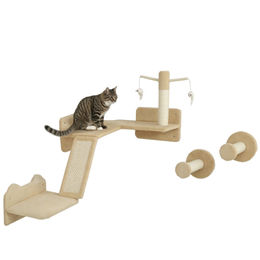 PawHut Katzen-Kletterwand Set 3-teilig mit Kratzbrett und Plüsch in Beige – Bild 1 von 5