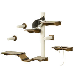 PawHut Katzen Kletterwand Set 8-teilig mit Kratzbäumen aus Sisal Braun Weiß – Bild 1 von 13
