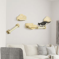 Produktbild von PawHut Katzen-Kletterwand Set mit 2 Kratzstämmen und 2 Plattformen sowie Hängematte in Beige und Weiß