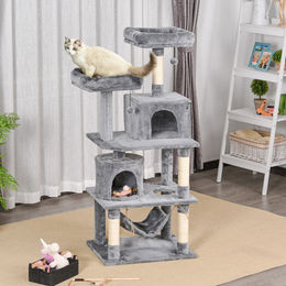 PawHut Katzen Kratzbaum groß mit Hängematte und Höhle aus Sisal in Grau 145 cm – Bild 1 von 10