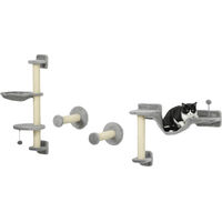 Produktbild von PawHut Katzenbaum-Komplettset zur Wandmontage mit Hängematte und Sisalstamm Grau