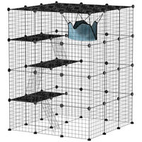 Produktbild von PawHut Katzengehege 4-stöckig aus Metall mit Hängematte und Rampen Schwarz 105 x 105 x 140 cm