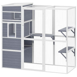 PawHut Katzengehege Outdoor aus Holz mit 3 Plattformen und wetterfestem Dach für Katzen – Bild 1 von 5