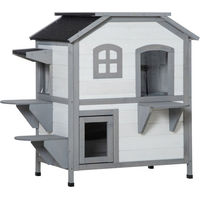 Produktbild von PawHut Katzenhaus aus Holz 2-Etagen Katzenhütte Outdoor mit Asphaltdach und Treppe Weiß 99,5 x 76 x 91 cm