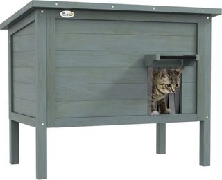 PawHut Katzenhaus aus Holz Dunkelgrau Wetterfeste Katzenhöhle für Outdoor Garten und Balkon – Bild 1 von 11