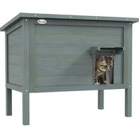 Produktbild von PawHut Katzenhaus aus Holz Dunkelgrau Wetterfeste Katzenhöhle für Outdoor Garten und Balkon