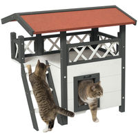 Produktbild von PawHut Katzenhaus aus Holz für Kitten mit Asphaltdach und Balkon in Weiß