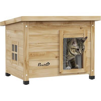 Produktbild von PawHut Katzenhaus aus Holz Gelb wetterfeste Katzenhöhle für Outdoor mit Asphaltdach und Türvorhang 57 x 45 x 43 cm